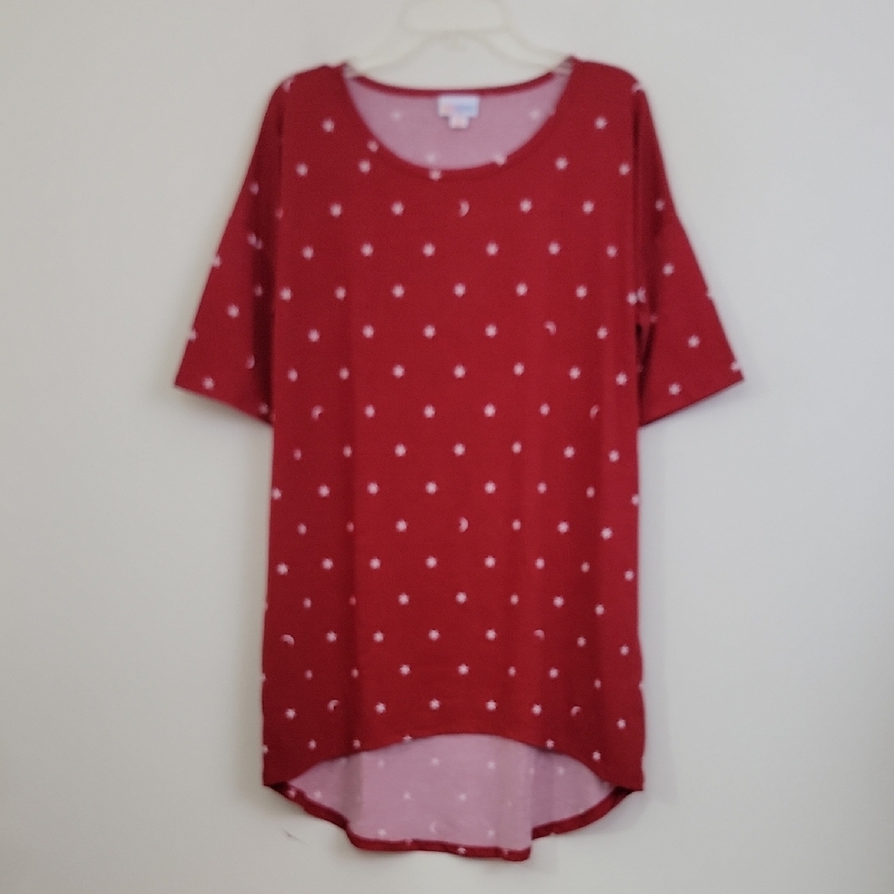 LuLaRoe Red & White Moon & Stars Short Sleeve Tunic Top XS